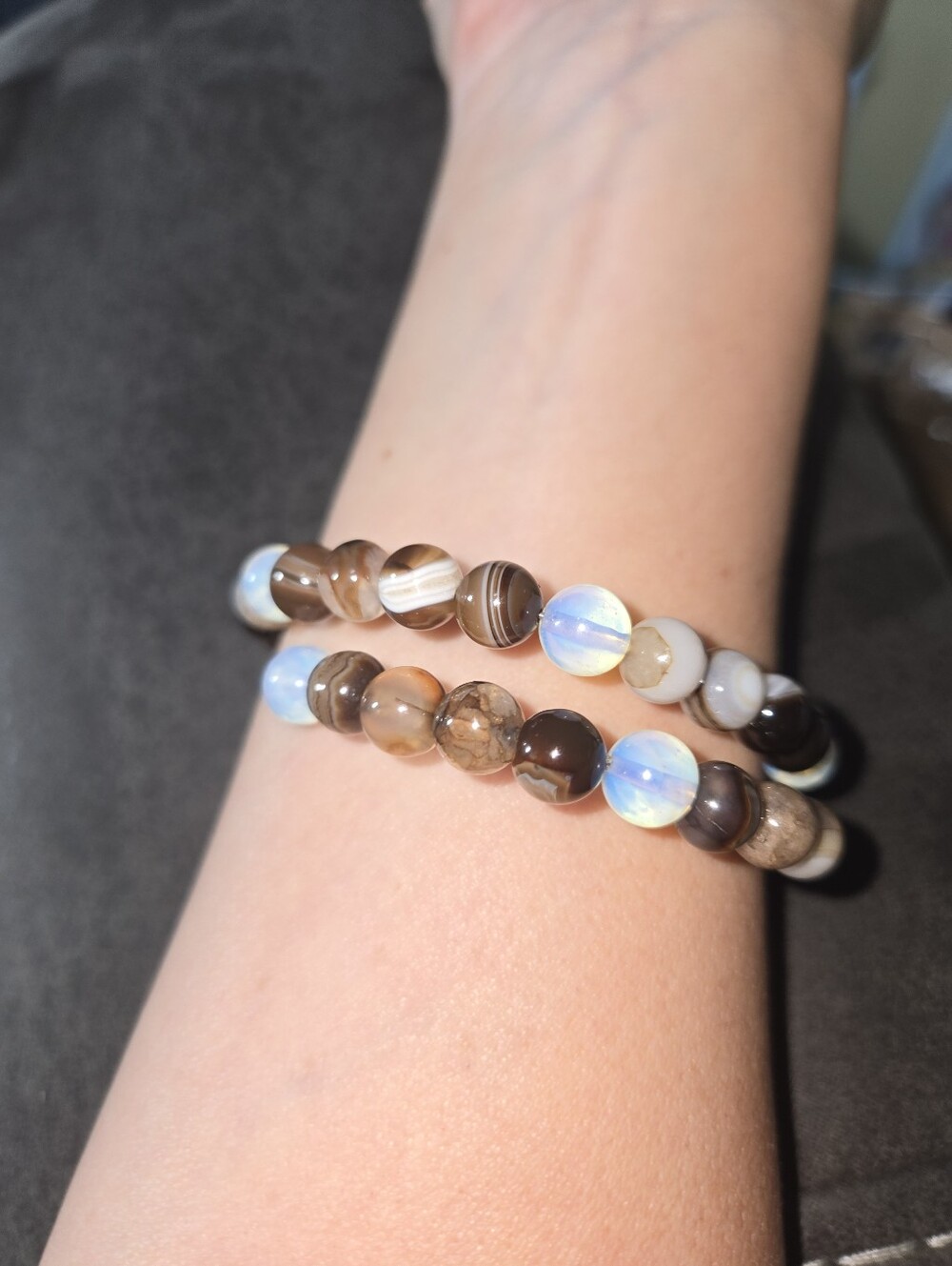 Boho Gemstone Memory Wire Bracelet Brown Jasper And Opal 518